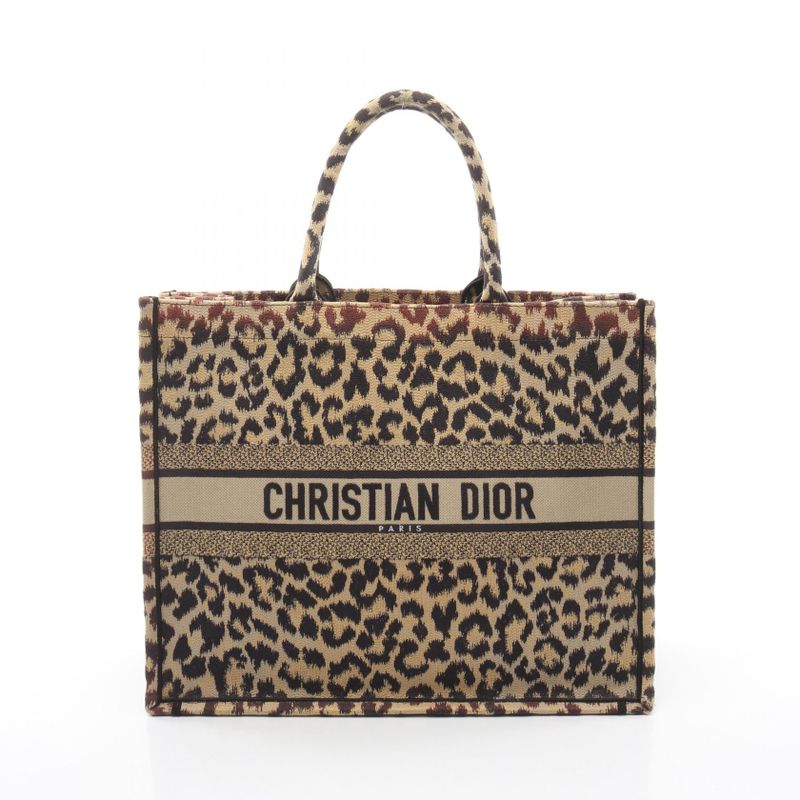 Dior Tote Book Beige Black Leopard Canvas