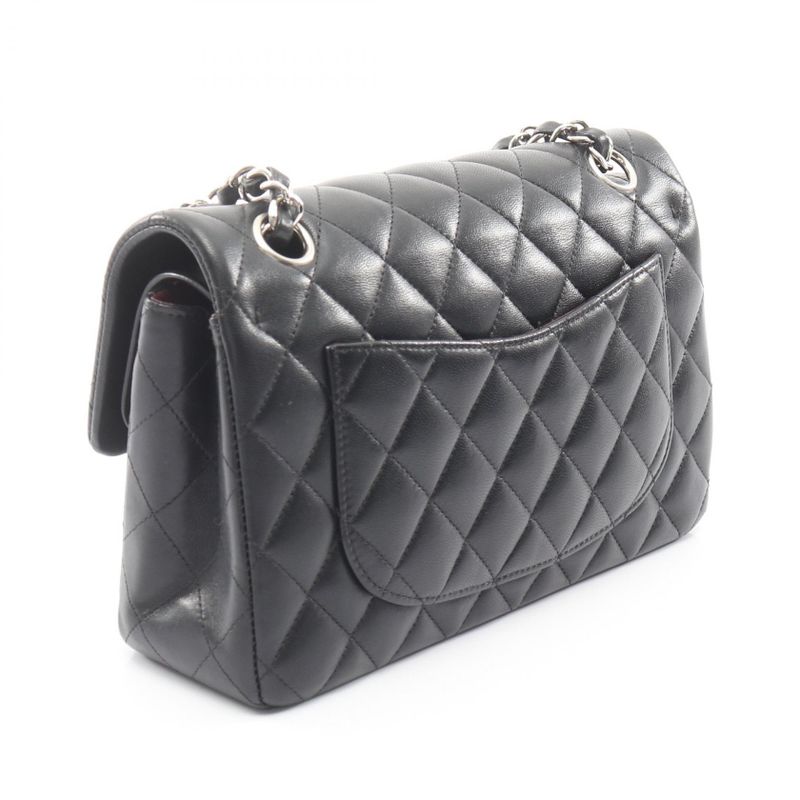 Chanel Shoulder Bag Quilted Double Flap Black Lambskin Chain