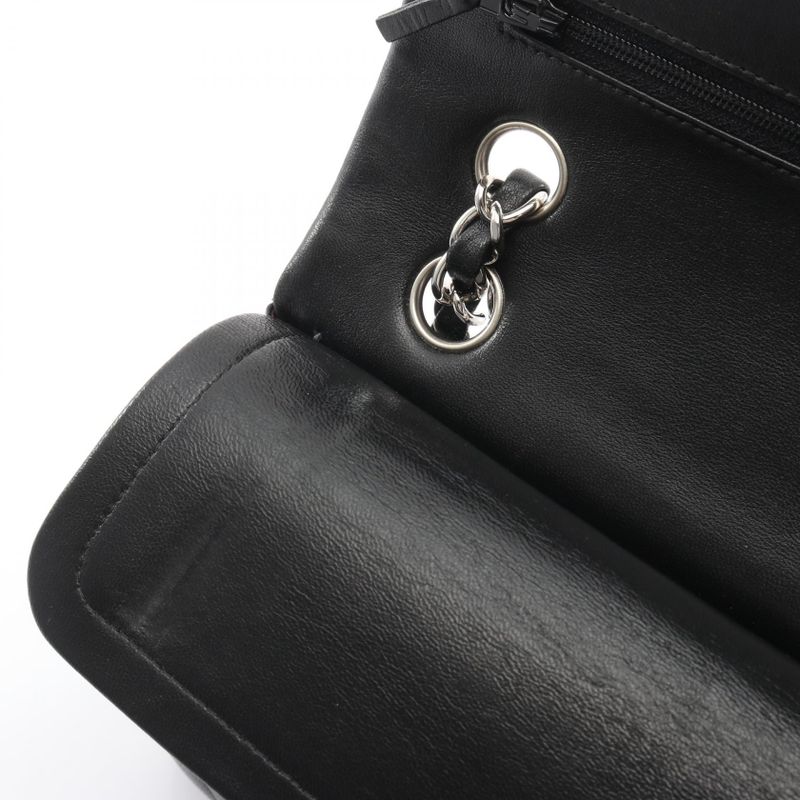 Chanel Shoulder Bag Quilted Double Flap Black Lambskin Chain
