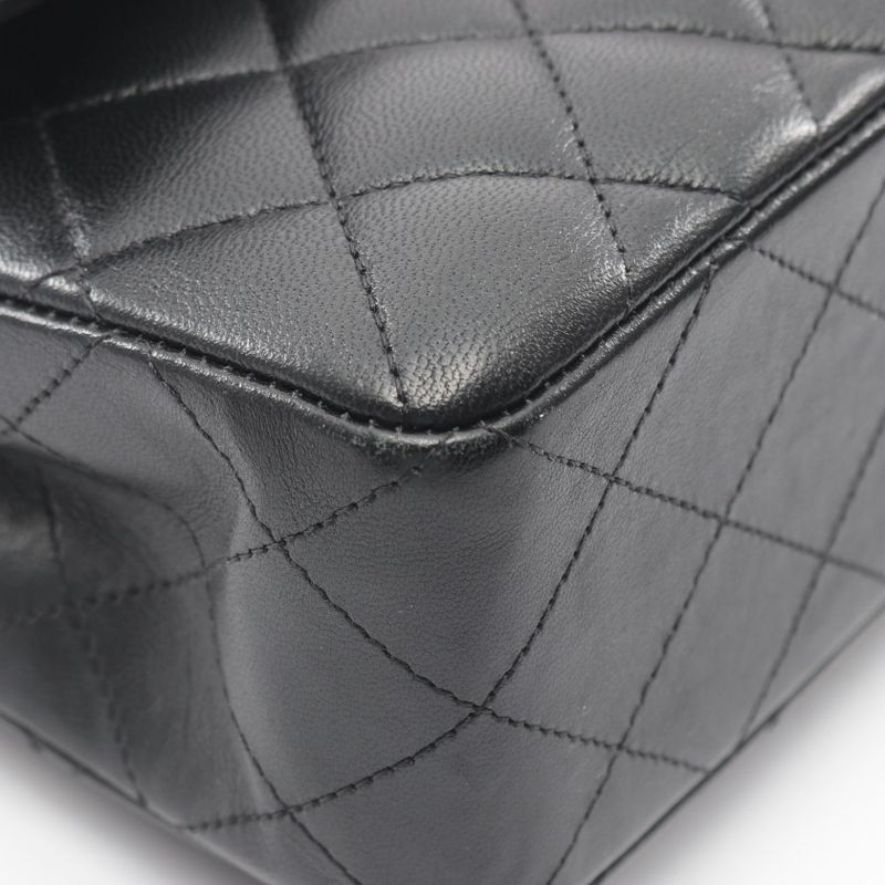Chanel Shoulder Bag Quilted Double Flap Black Lambskin Chain