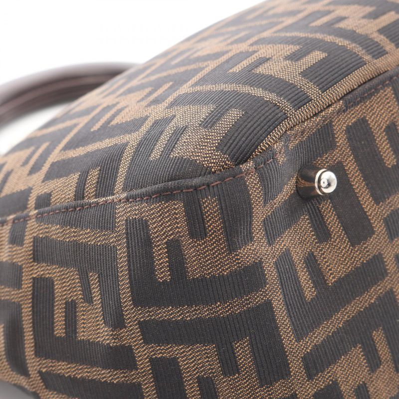 Fendi Tote Zucca Black Brown Canvas Leather Handbag