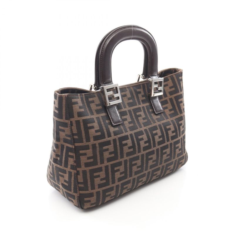 Fendi Tote Zucca Black Brown Canvas Leather Handbag