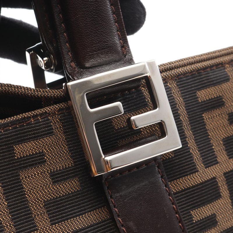 Fendi Tote Zucca Black Brown Canvas Leather Handbag