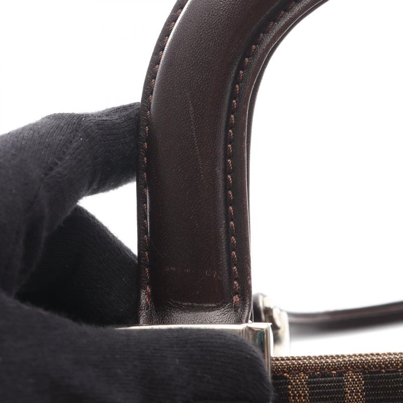 Fendi Tote Zucca Black Brown Canvas Leather Handbag
