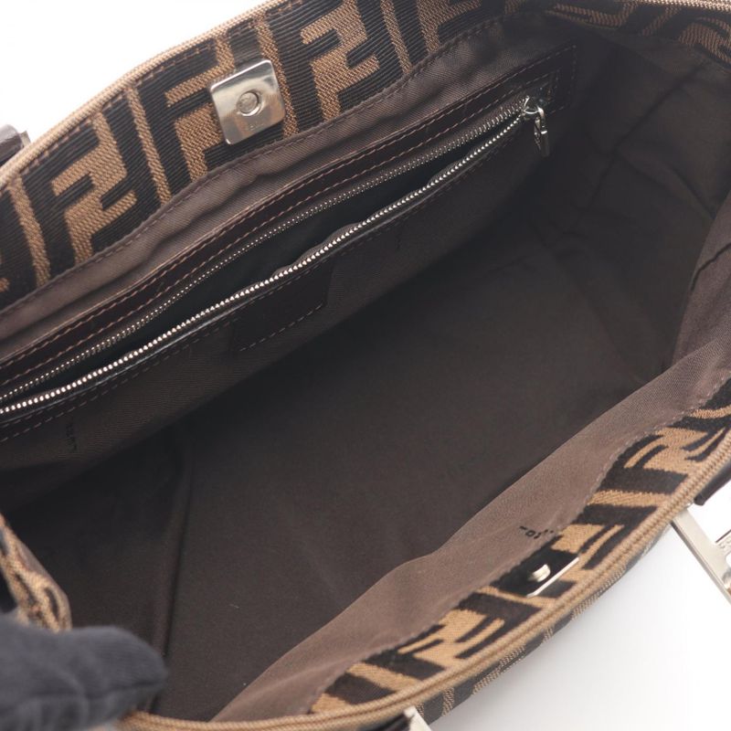 Fendi Tote Zucca Black Brown Canvas Leather Handbag