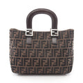 Fendi Tote Zucca Black Brown Canvas Leather Handbag
