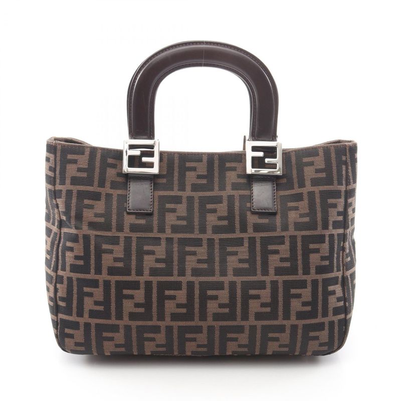Fendi Tote Zucca Black Brown Canvas Leather Handbag