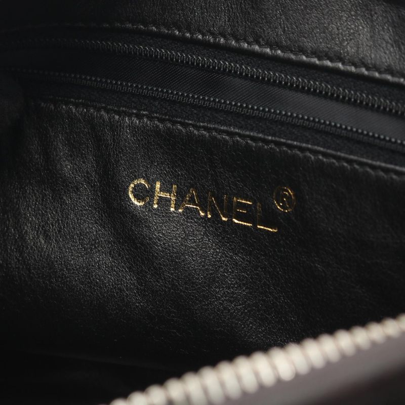 Chanel Shoulder Bag CC Logo Black Lambskin Fringe