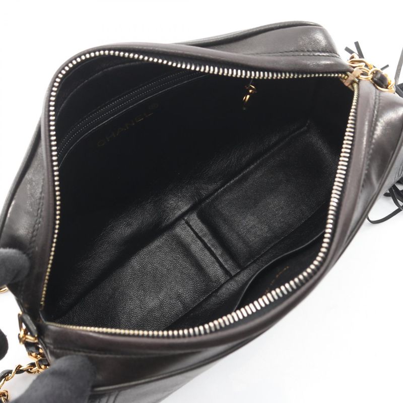 Chanel Shoulder Bag CC Logo Black Lambskin Fringe