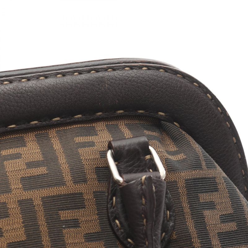 Fendi Handbag Zucca Black Brown Canvas Leather Mamma Roman