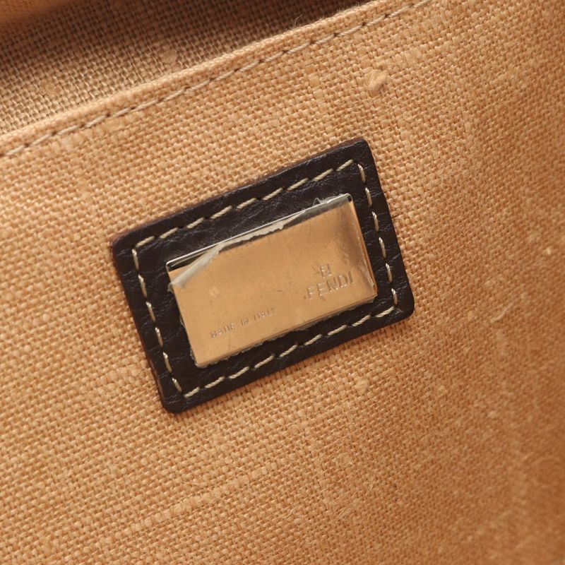 Fendi Handbag Zucca Black Brown Canvas Leather Mamma Roman