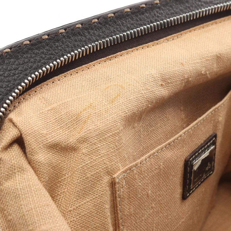 Fendi Handbag Zucca Black Brown Canvas Leather Mamma Roman