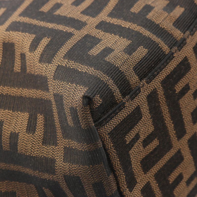 Fendi Handbag Zucca Black Brown Canvas Leather Mamma Roman