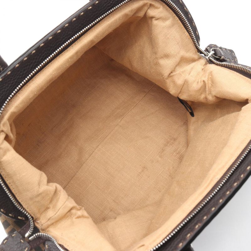 Fendi Handbag Zucca Black Brown Canvas Leather Mamma Roman