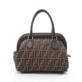 Fendi Handbag Zucca Black Brown Canvas Leather Mamma Roman