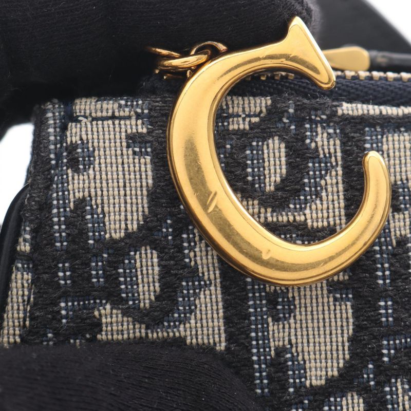 Dior Shoulder Bag Saddle Pouch Black Navy Canvas Leather White Beige