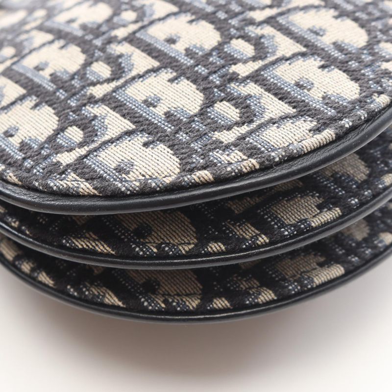 Dior Shoulder Bag Saddle Pouch Black Navy Canvas Leather White Beige