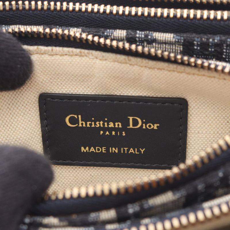 Dior Shoulder Bag Saddle Pouch Black Navy Canvas Leather White Beige