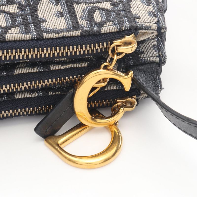 Dior Shoulder Bag Saddle Pouch Black Navy Canvas Leather White Beige