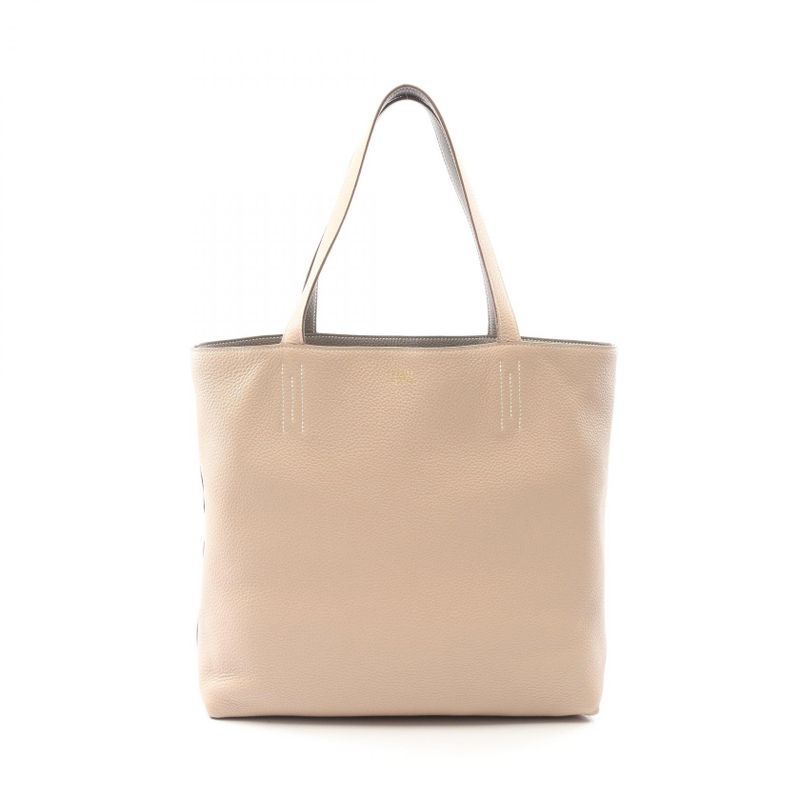 Hermes Tote Double Sens 45 Ethane Argil Leather Ethane Gray Beige