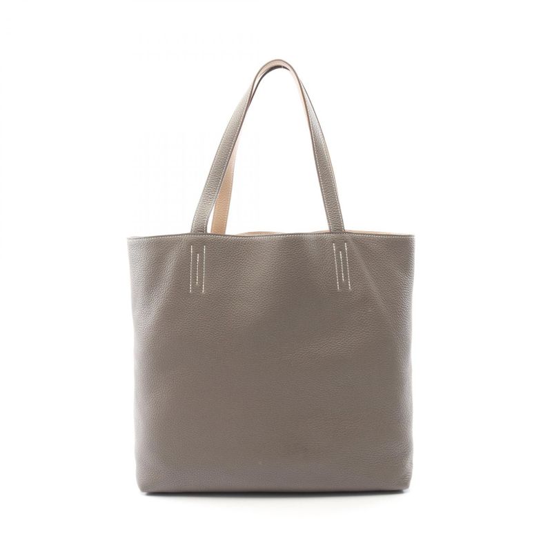 Hermes Tote Double Sens 45 Ethane Argil Leather Ethane Gray Beige