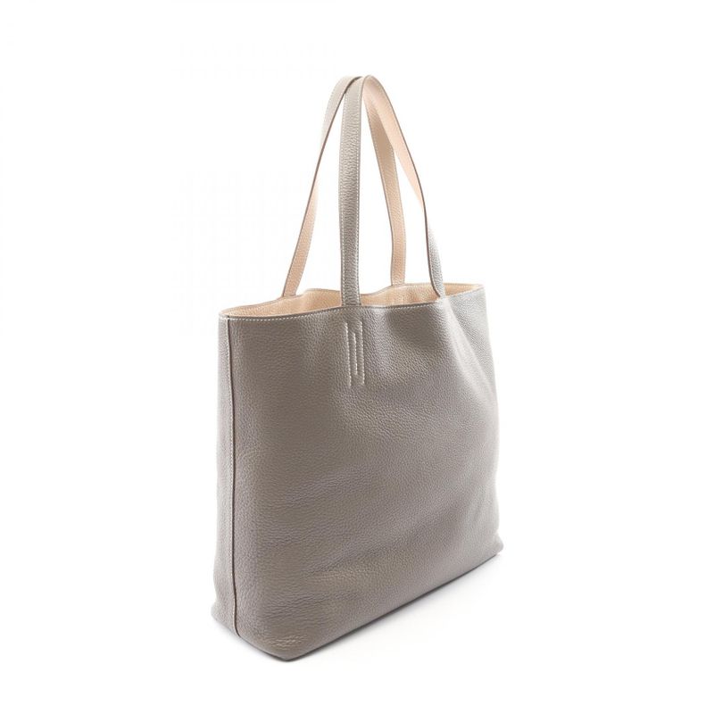 Hermes Tote Double Sens 45 Ethane Argil Leather Ethane Gray Beige