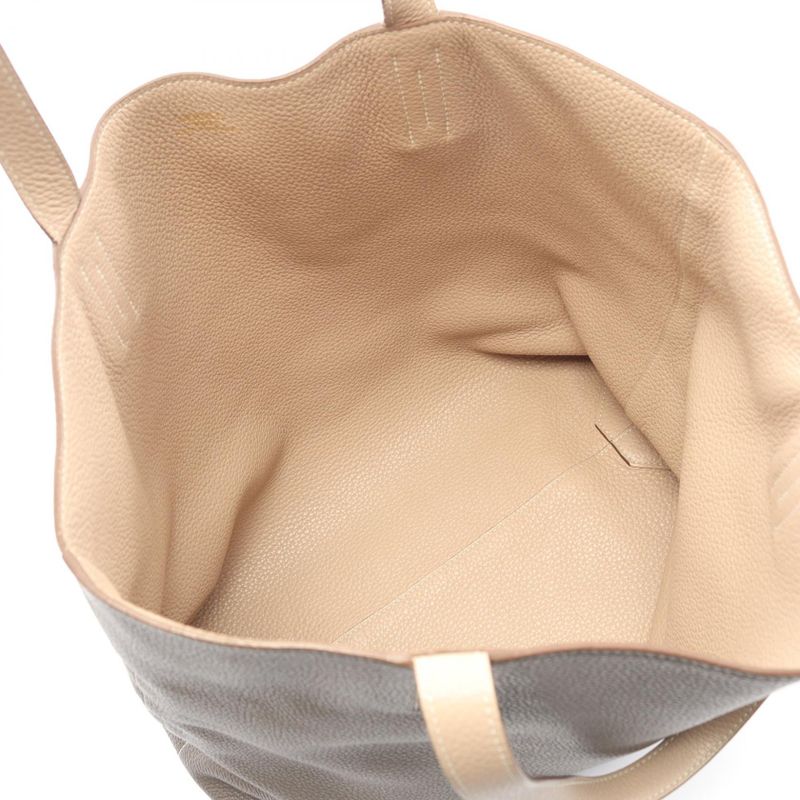 Hermes Tote Double Sens 45 Ethane Argil Leather Ethane Gray Beige