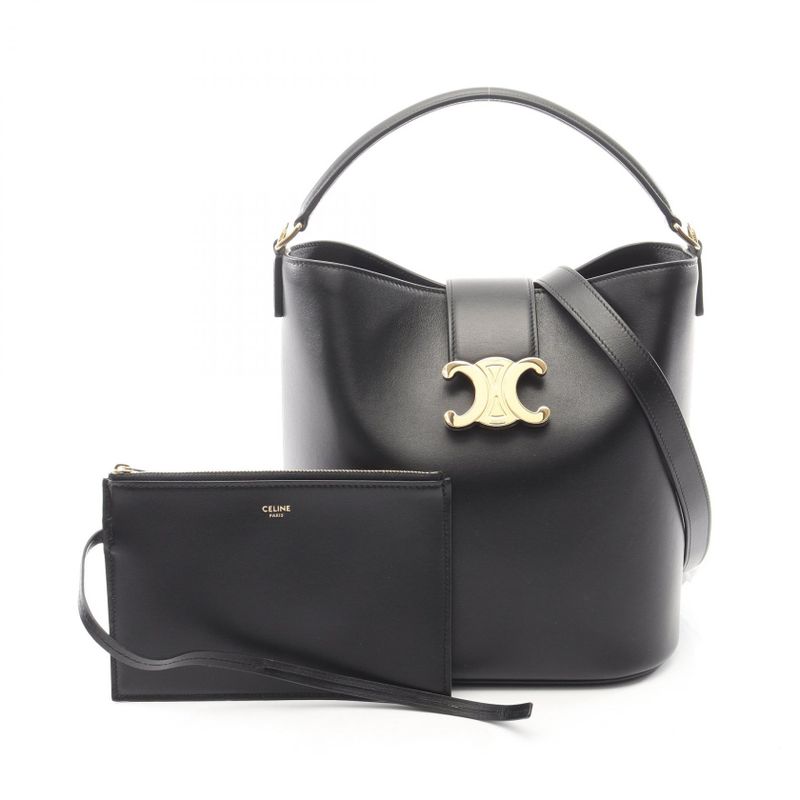 Celine Handbag Louis Bucket Black Leather