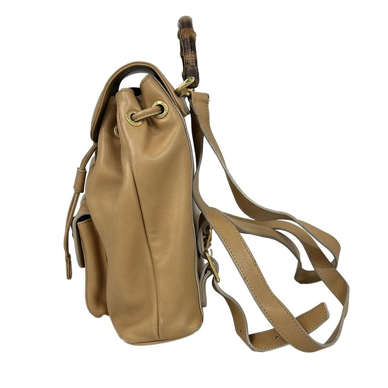 Gucci Backpack Bamboo Light Brown Drawstring Leather