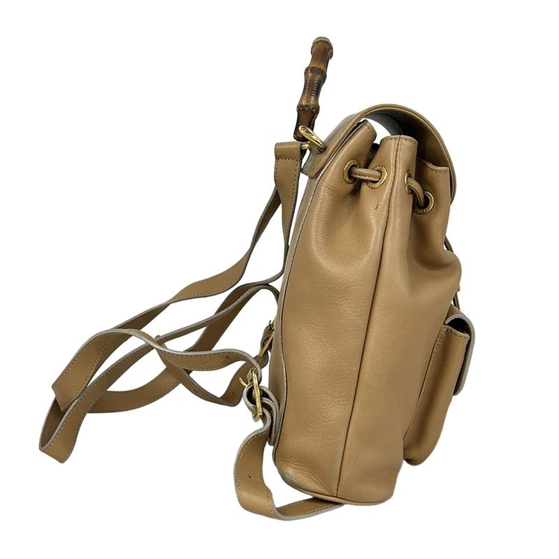 Gucci Backpack Bamboo Light Brown Drawstring Leather