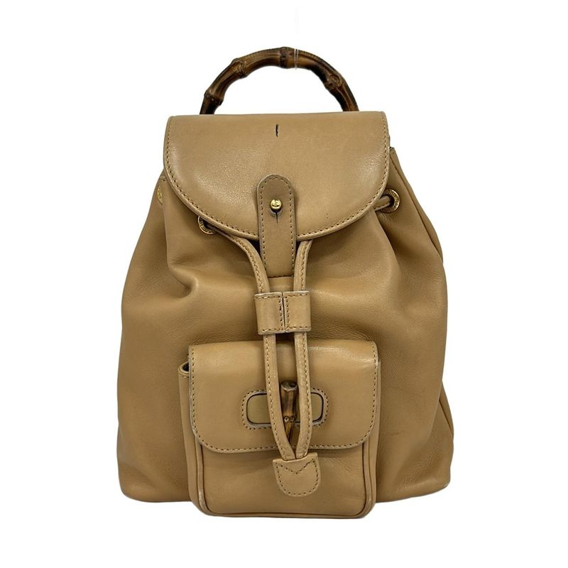 Gucci Backpack Bamboo Light Brown Drawstring Leather