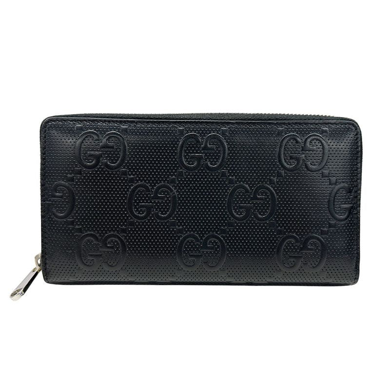 Gucci Wallet GG Emboss Zip Around Leather Black