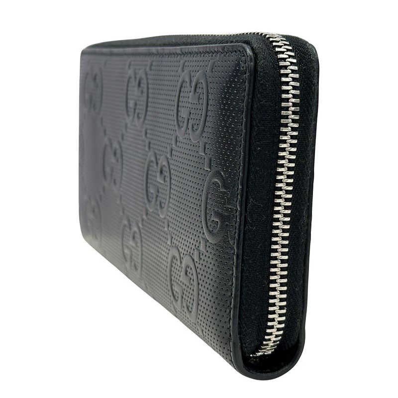 Gucci Wallet GG Emboss Zip Around Leather Black