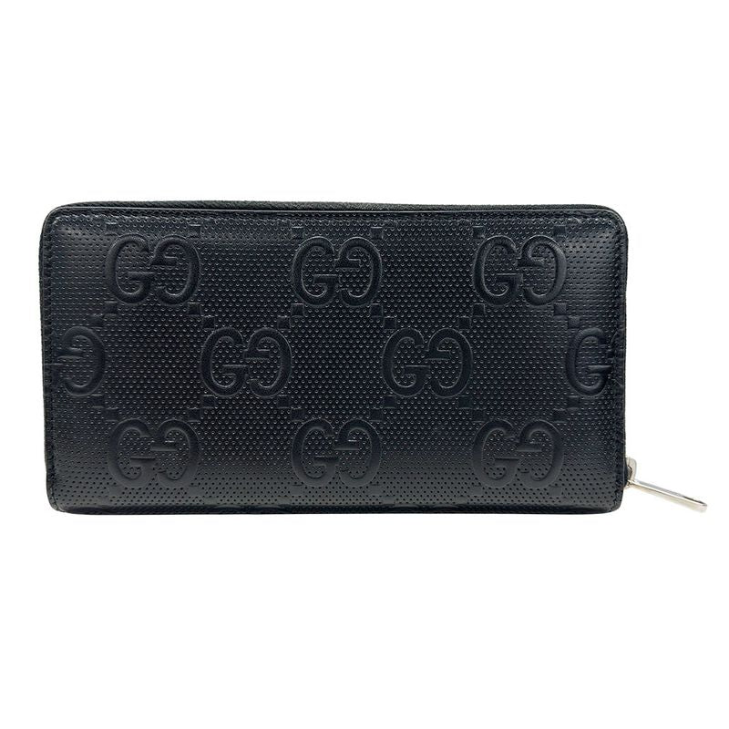 Gucci Wallet GG Emboss Zip Around Leather Black