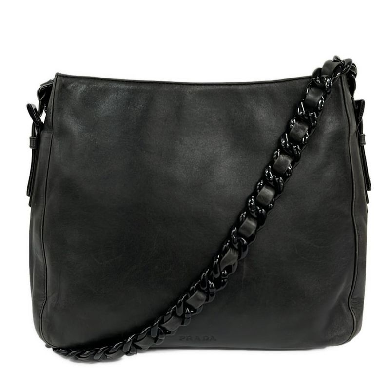 Prada Shoulder Bag Black Plastic Chain Leather