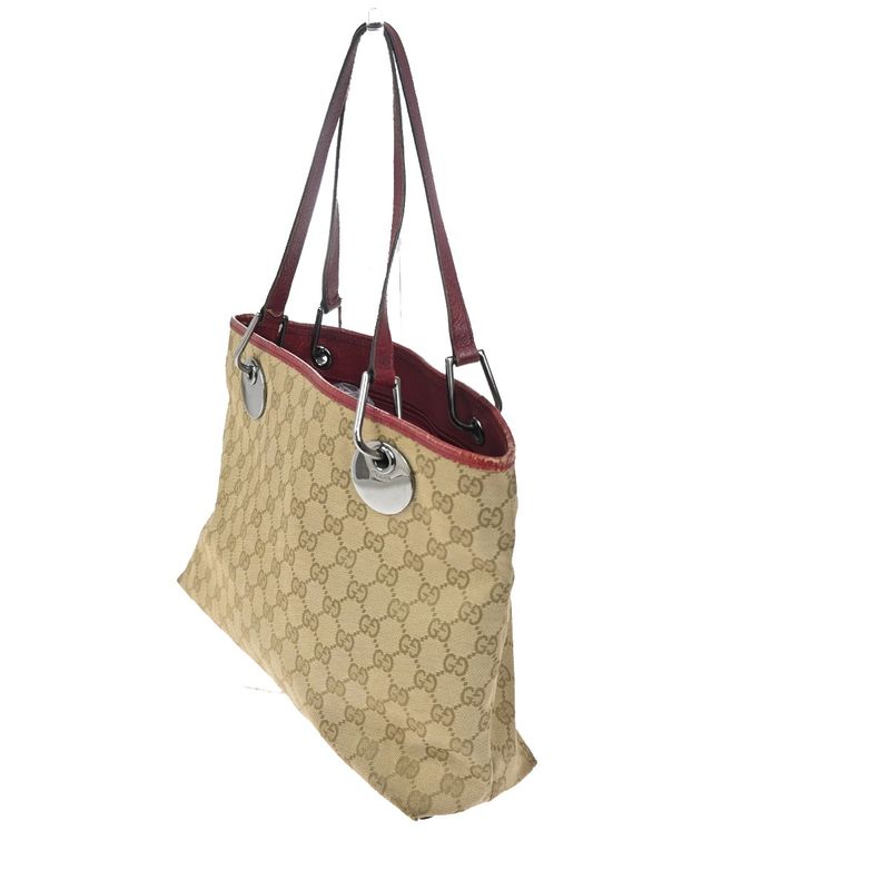 Gucci Shoulder Tote GG Canvas Red Beige Leather