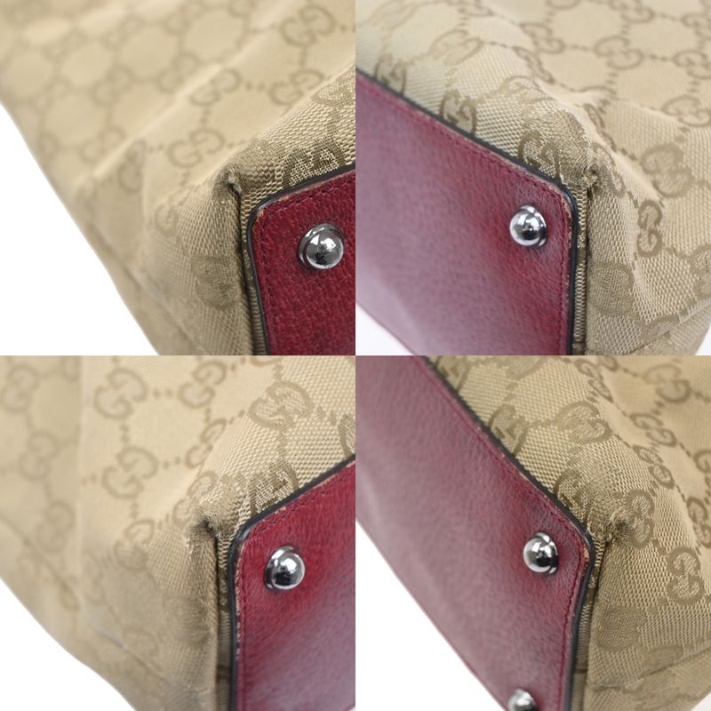 Gucci Shoulder Tote GG Canvas Red Beige Leather