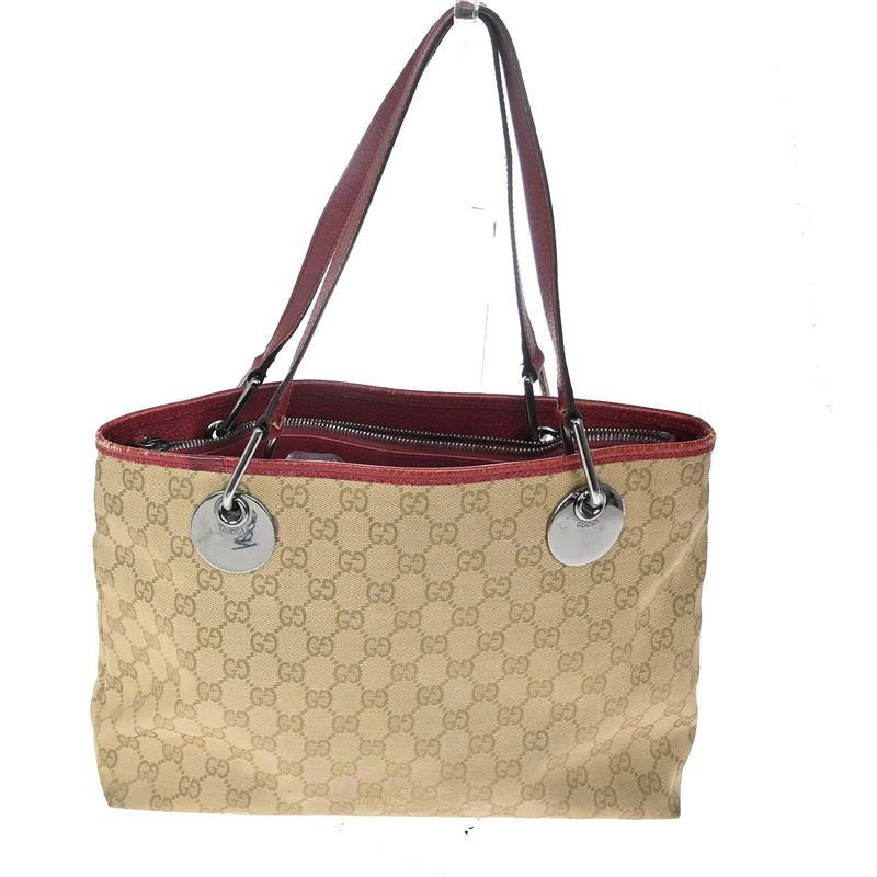 Gucci Shoulder Tote GG Canvas Red Beige Leather