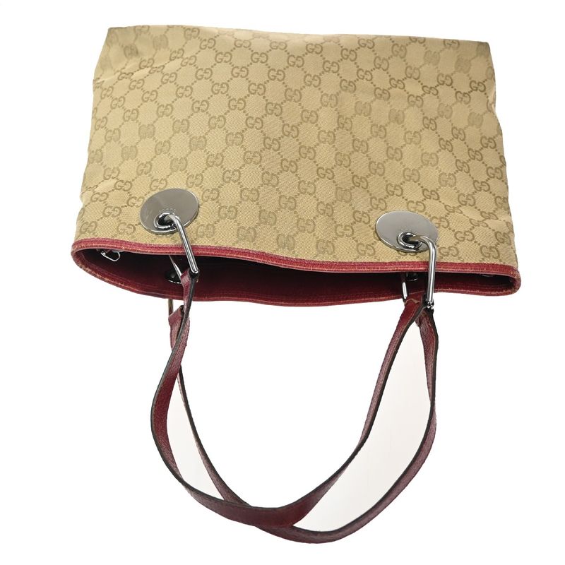 Gucci Shoulder Tote GG Canvas Red Beige Leather