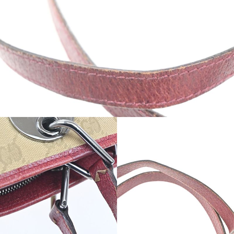 Gucci Shoulder Tote GG Canvas Red Beige Leather