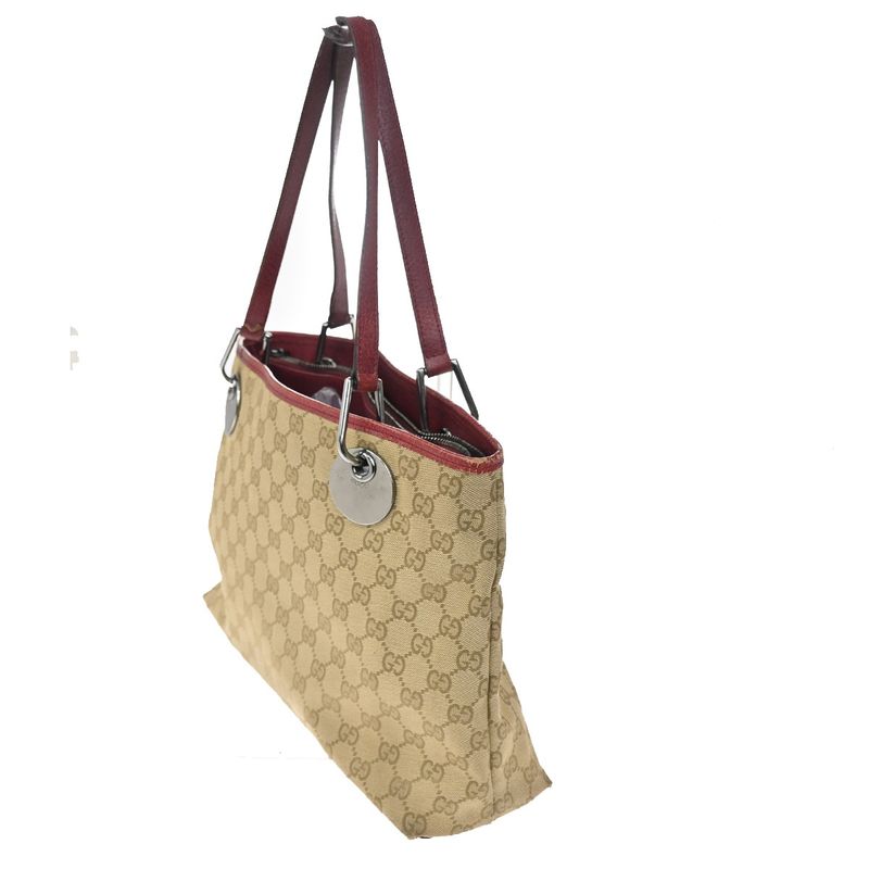 Gucci Shoulder Tote GG Canvas Red Beige Leather