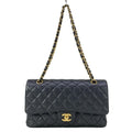 Chanel Shoulder Bag Double Flap Quilted Black Gold Chain