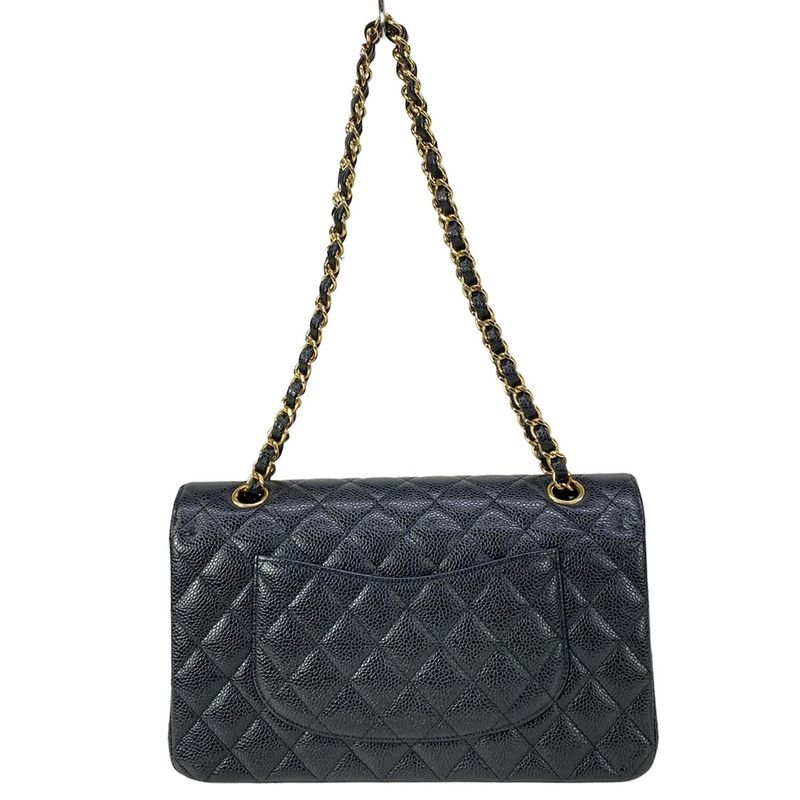 Chanel Shoulder Bag Double Flap Quilted Black Gold Chain