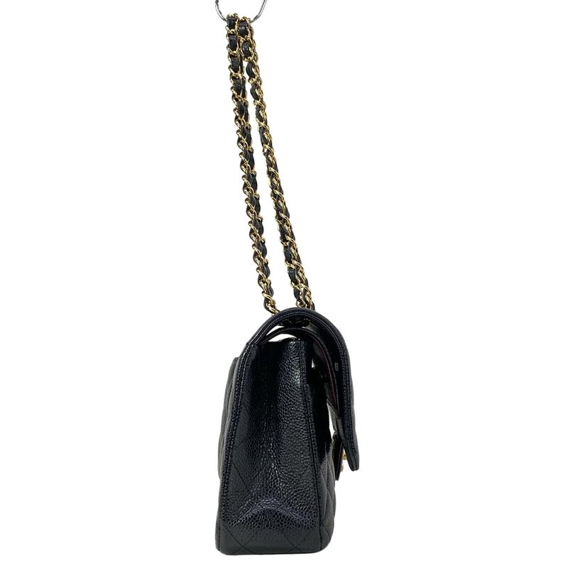 Chanel Shoulder Bag Double Flap Quilted Black Gold Chain