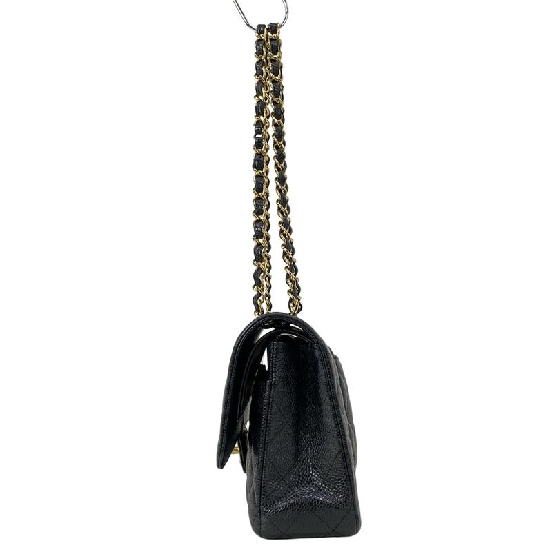 Chanel Shoulder Bag Double Flap Quilted Black Gold Chain
