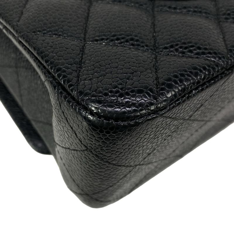 Chanel Shoulder Bag Double Flap Quilted Black Gold Chain