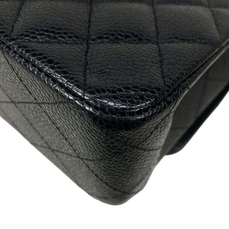 Chanel Shoulder Bag Double Flap Quilted Black Gold Chain