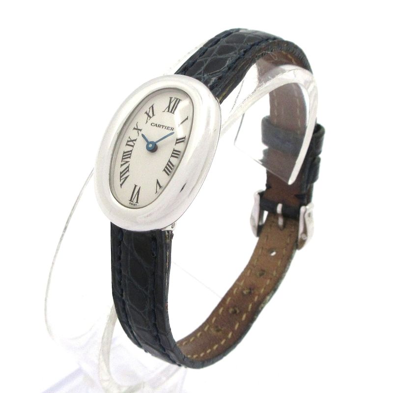 Cartier Watch Mini Vendome 18K White Gold Leather Strap Ivory