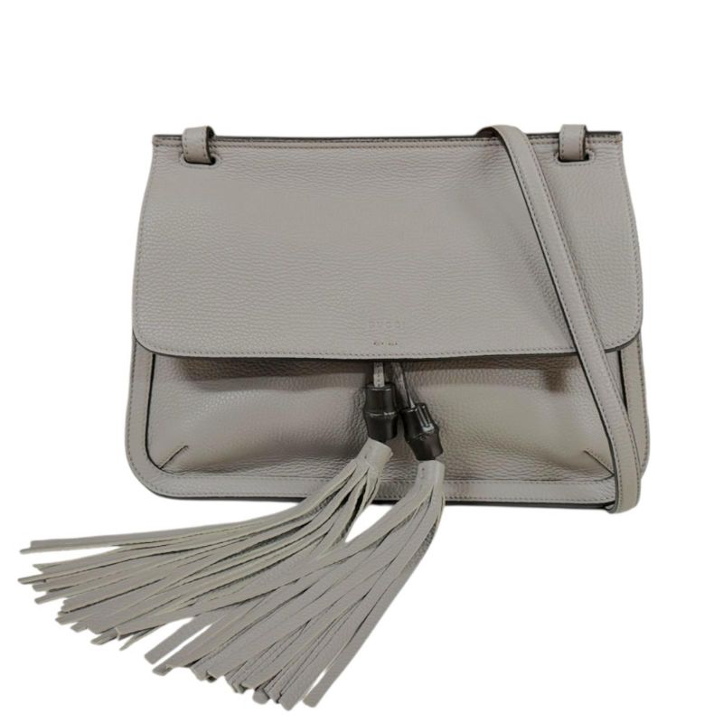 Gucci Daily Bamboo Shoulder Bag Leather Gray