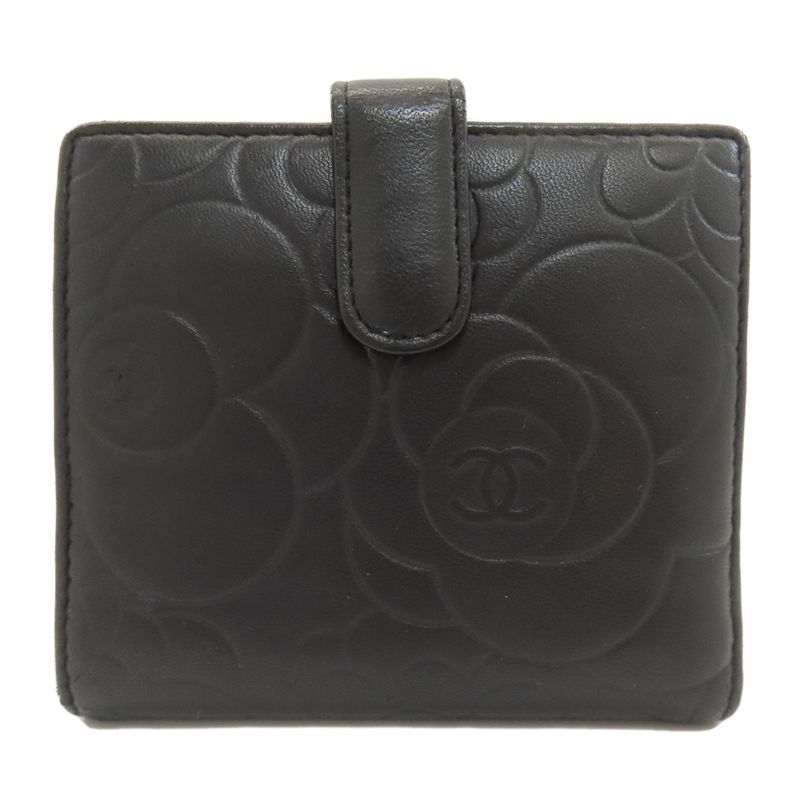 Chanel Camellia Embossed Silver Bifold Wallet